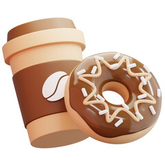3D Coffee Cup and Donut Illustration