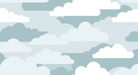 Stylized sky background featuring soft, pastel-colored puffy cloud shapes