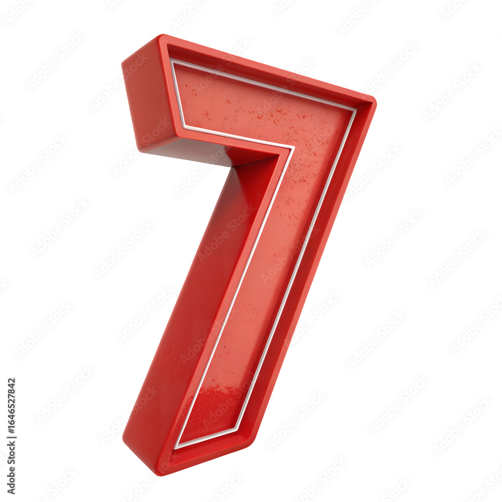Poster number 7: bold red design - a captivating, angled view of the number 7, rendered in vibrant red and 