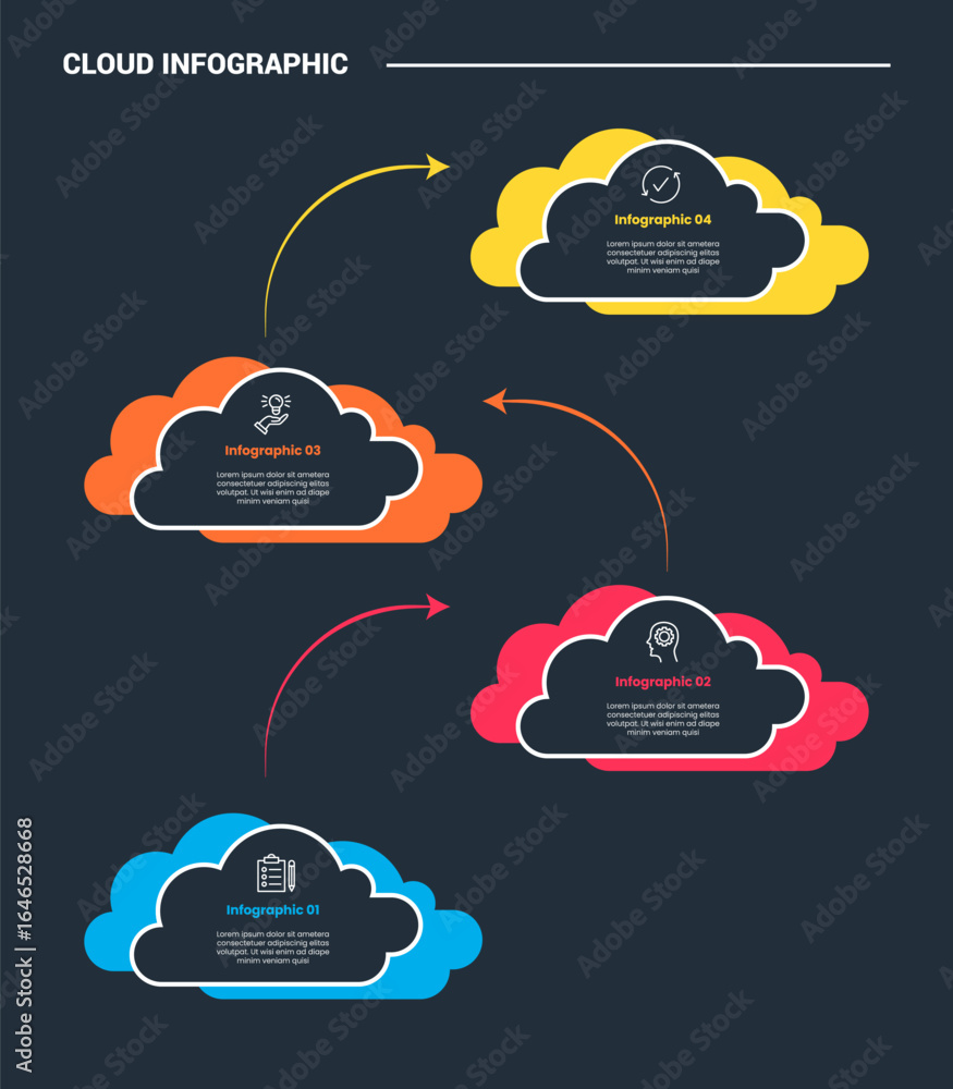 Poster cloud shape infographic process diagram with vertical top direction with arrow line pointer with dar