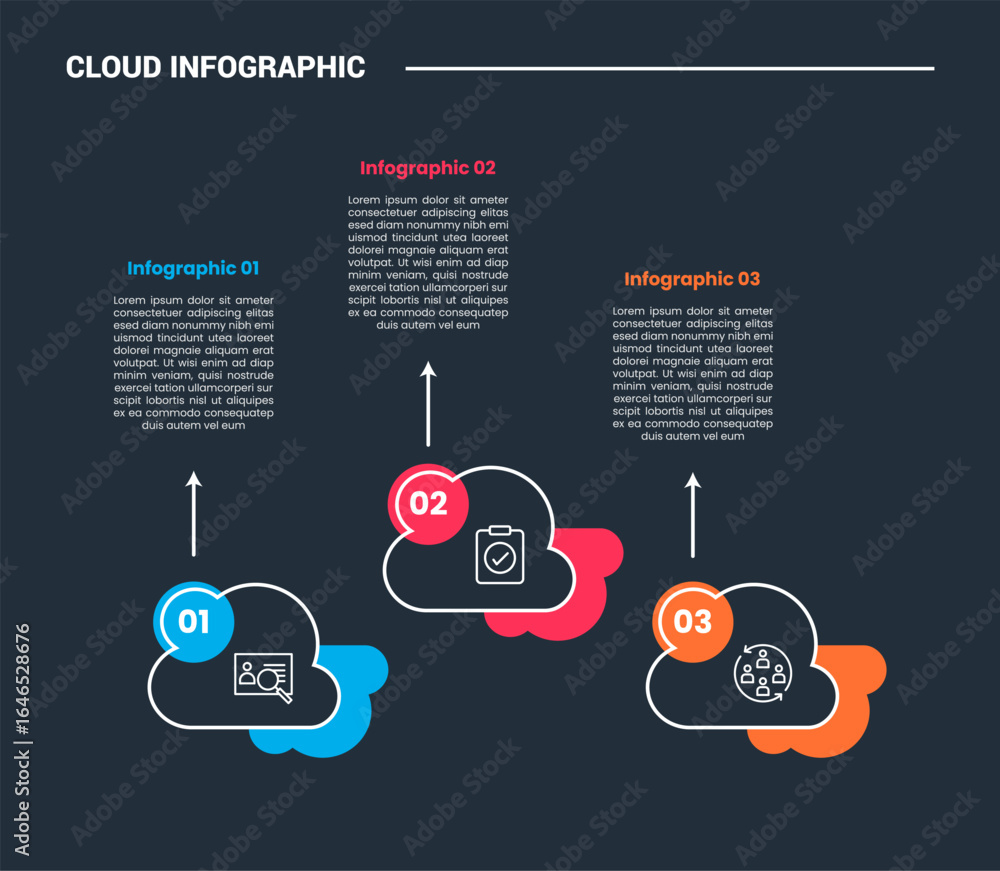 Poster cloud shape infographic process diagram with up and down direction with circle badge with dark backg