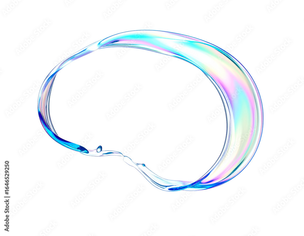 Poster iridescent liquid splash forming a dynamic colorful ring with pearlescent highlights.