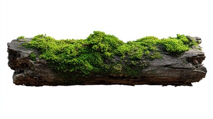 Moss-Covered Log Isolated on White Background: Nature's Green Embrace