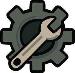 Gear and Wrench Vector Icon Illustration, Flat Design for Labor Day, Engineering, Maintenance, Mechanical Repair, Industry, Machinery Service, and Technical Support Concept