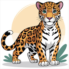 playful spotted jungle cat cartoon vector art isolated white