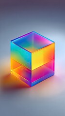 Colorful iridescent cube, studio shot, abstract art