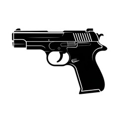 A detailed black and white vector illustration of a handgun with a visible trigger and grip design