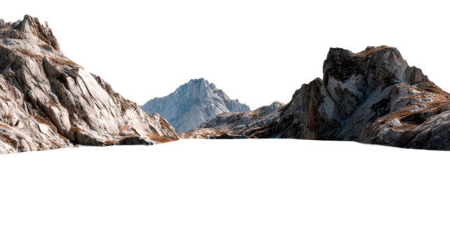Rugged mountain peaks surround a serene alpine lake reflecting the vast sky, cut out transparent - Powered by Adobe