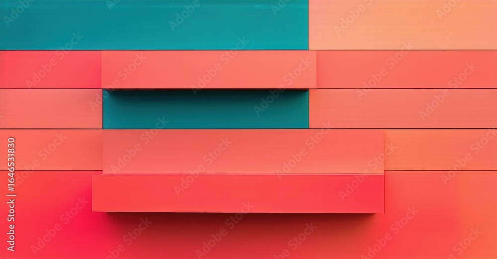 Aufkleber abstract geometric wall. rectangular blocks create layered pattern. teal, coral hues dominate compos