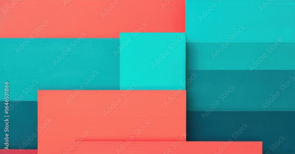 Aufkleber abstract geometric composition. rectangles overlap, creating layered visual effect. coral, turquoise