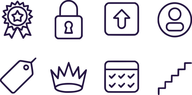 A Comprehensive Collection of Line Art Icons Representing Various Concepts Achievements Security and Navigation All Rendered in a Consistent and Modern Style
