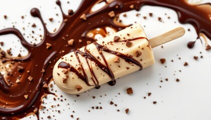 Delicious Kulfi Stick Ice Cream with Chocolate Drizzle Home Kitchen Food Bright Setting Close-Up View Indulgent Treat