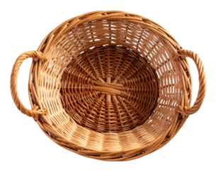 Overhead Shot of Rustic Brown Wicker Basket with Open Top, isolated on transparent background PNG
