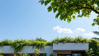 Sustainable Architecture with Rooftop Greenery Urban Environment Modern Building Eco-Friendly Concept