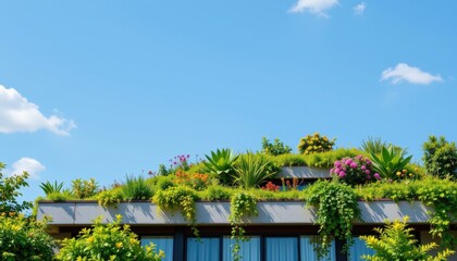 Sustainable Architecture with Rooftop Greenery Urban Environment Modern Nature Integration Aesthetic Appeal