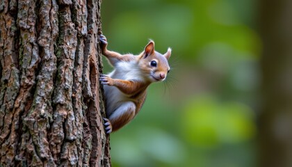 Squirrel Climbing a Tree in a Forest Cute Wildlife Nature Environment Close-Up View