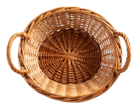 Overhead Shot of Rustic Brown Wicker Basket with Open Top, isolated on transparent background PNG