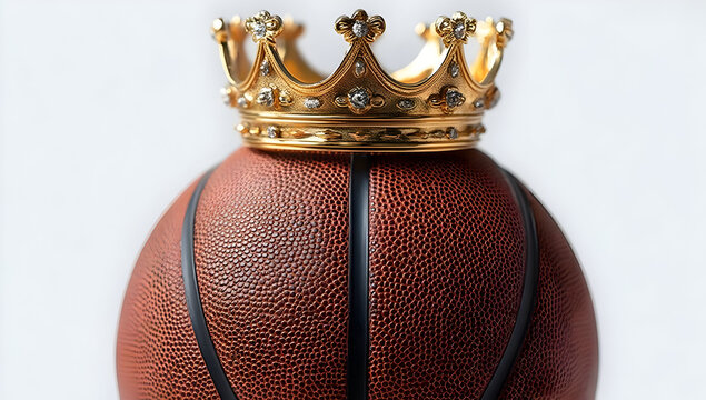 A basketball crowned with a golden crown symbolizes championship, victory, and excellence in sports, highlighting the competitive spirit of athletes.