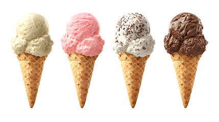 Four Ice Cream Cones, isolated on transparent background