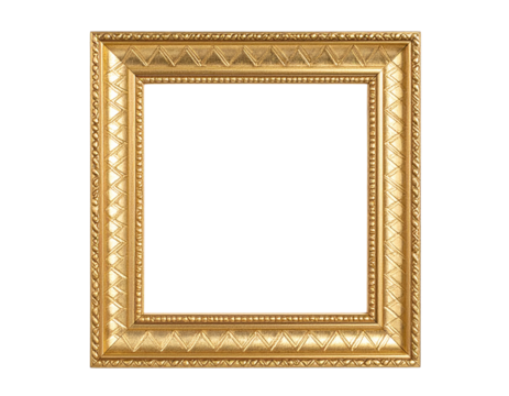 Ornate square golden picture frame with intricate geometric and beaded carvings.