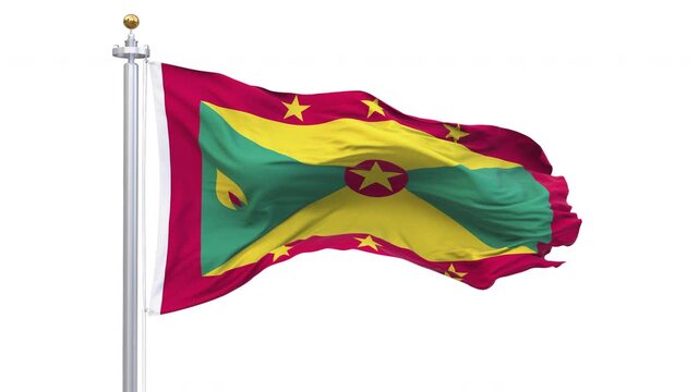 Grenada flag waving looping with transparent background, with alpha matte layer for transparency in the background.