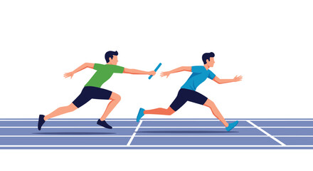 Athletes in a relay race passing a baton on a track competition