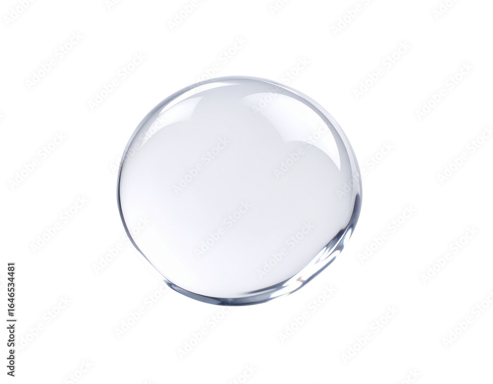 Poster a single clear glossy circular drop of transparent liquid with smooth shiny reflections.