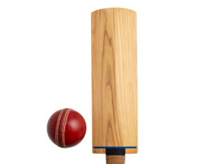 Cricket Bat and Red Ball on Black Background, Front View, isolated on transparent background PNG