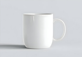 Obraz premium A simple, elegant white coffee mug on a light background, perfect for branding and promotional purposes. Ideal for coffee shops and home use.