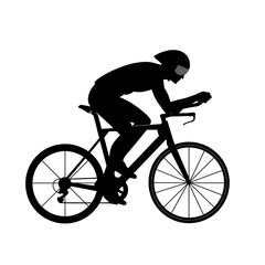 Fototapeta premium A silhouetted cyclist in aerodynamic position, riding a road bike against a clean white backdrop, emphasizing speed and athleticism for various design uses.
