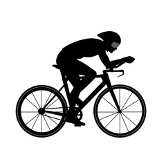 Obraz premium A dynamic black silhouette of a professional athlete in an aerodynamic racing position on a high-performance bicycle, isolated on a clean white background.