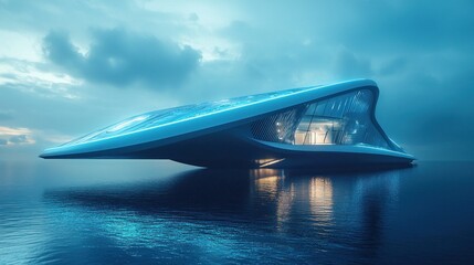 Futuristic Architecture Floating on Calm Ocean Waters