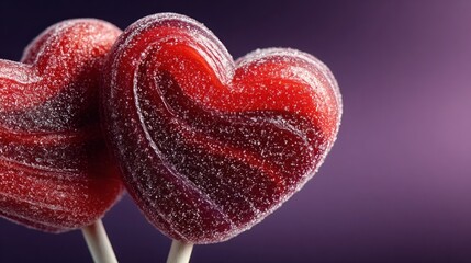 Fototapeta premium Dual red heart lollipop on purple background