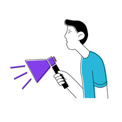 Minimalist Line Illustration of a Man with Megaphone Announcing Announcement