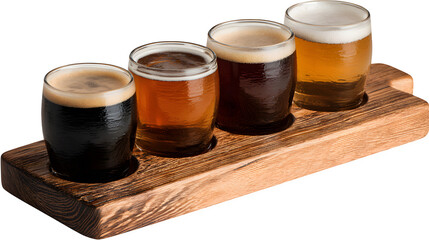 Beer Flight on Wood Paddle, isolated on transparent background