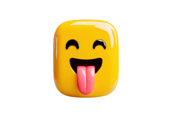 Yellow Emoji Face with Tongue Out on Transparent Background