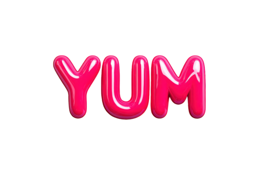 Pink Balloon Letters YUM Isolated on Transparent Background Fun Bright Decorative Text