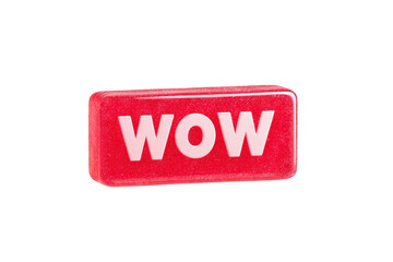 Red WOW Text Block on Transparent Background Bright Color Emphasizing Excitement and Surprise