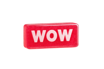 Red WOW Text Block on Transparent Background Bright Color Emphasizing Excitement and Surprise