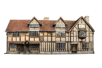 Cutout of William Shakespeare old cottage on Henley Street in Stratford upon Avon, Warwickshire, England, UK. Isolated transparent png