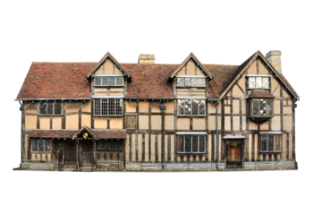 Cutout of William Shakespeare old cottage on Henley Street in Stratford upon Avon, Warwickshire, England, UK. Isolated transparent png