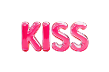Pink Bubble Letters Kiss Sign on Transparent Background Romantic Atmosphere Decorative Display