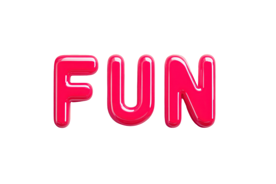 Bright Pink Neon Lettering Displaying Fun on Transparent Background