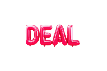 Pink Balloon Letters Spell Out Deal on Transparent Background for Sale Promotion