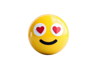 Yellow smiley face emoji with heart eyes on Transparent Background cheerful and expressive