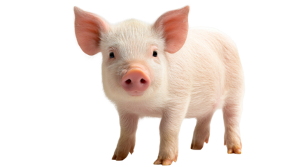 Adorable Baby Pig Standing on White Background, cut out transparent