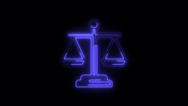 A neon sign depicting the Scales of Justice, also known as the symbol of Libra. 