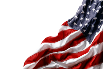 Waving american flag detail isolated on transparent background