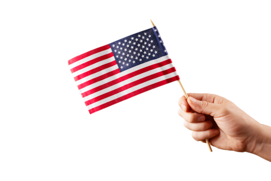 Hand holding american flag isolated on transparent background