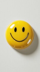 Fototapeta premium Cute funny yellow smile emoji. Cartoon smiley face emotion icon on white background